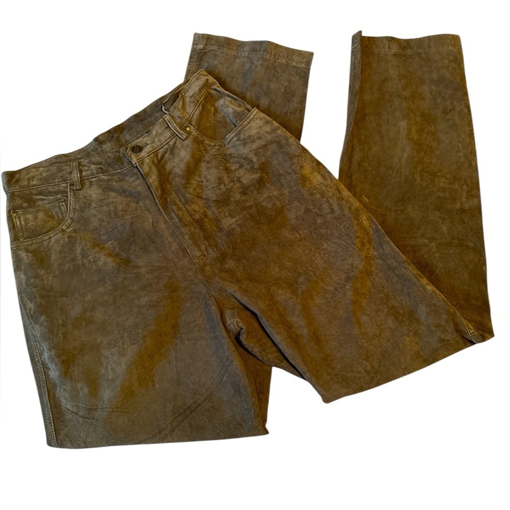 Green Suede Leather Pants High Waisted Soft Lined Womens Sz 8 Elevated Boho